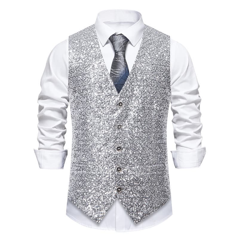 Cross-border Men's Sequin Vest for Nightclubs, Emcee Performance Wear, Host Stage Vest Manufacturer
