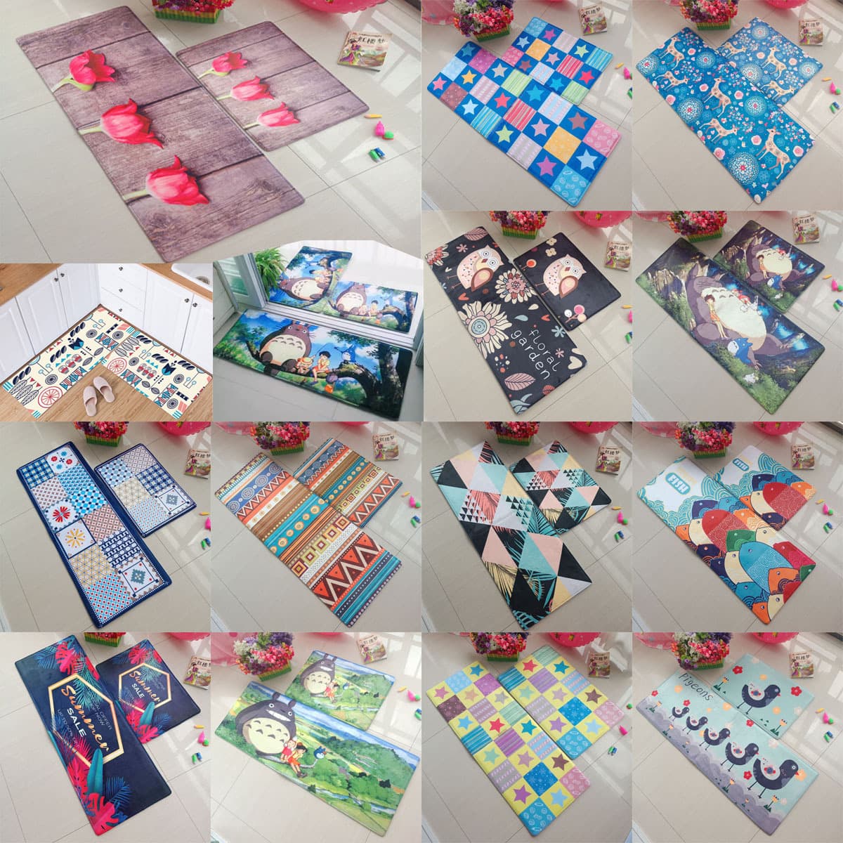 Cartoon Cute Flannel Doormat for Bedroom Bathroom, Water-Absorbent Non-Slip Carpet Foot Mat for Entryway and Shower