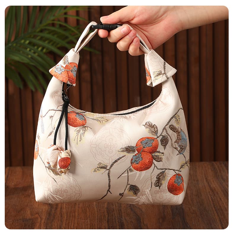 Large Capacity Xiangyunsha Crescent Crossbody Bag Chinese Style Underarm Bag Commuter Bag Retro Drawstring New Chinese Style Women's Bag