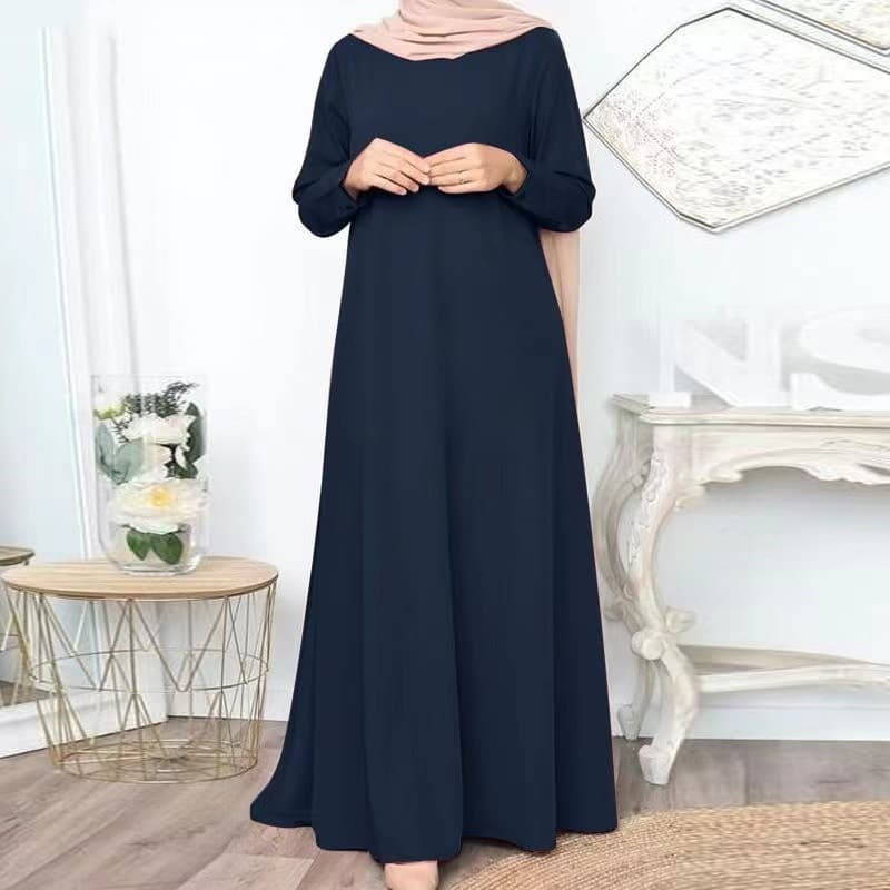 In-Stock New Cross-Border Solid Color Loose Pullover Casual Elegant Long-Sleeve Long Dress Factory Wholesale