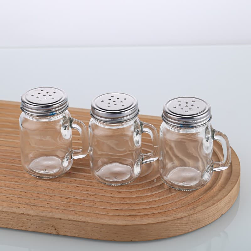120ml Handle Seasoning Bottle Set of 6 Glass Pepper Salt BBQ Spice Jars with Lids
