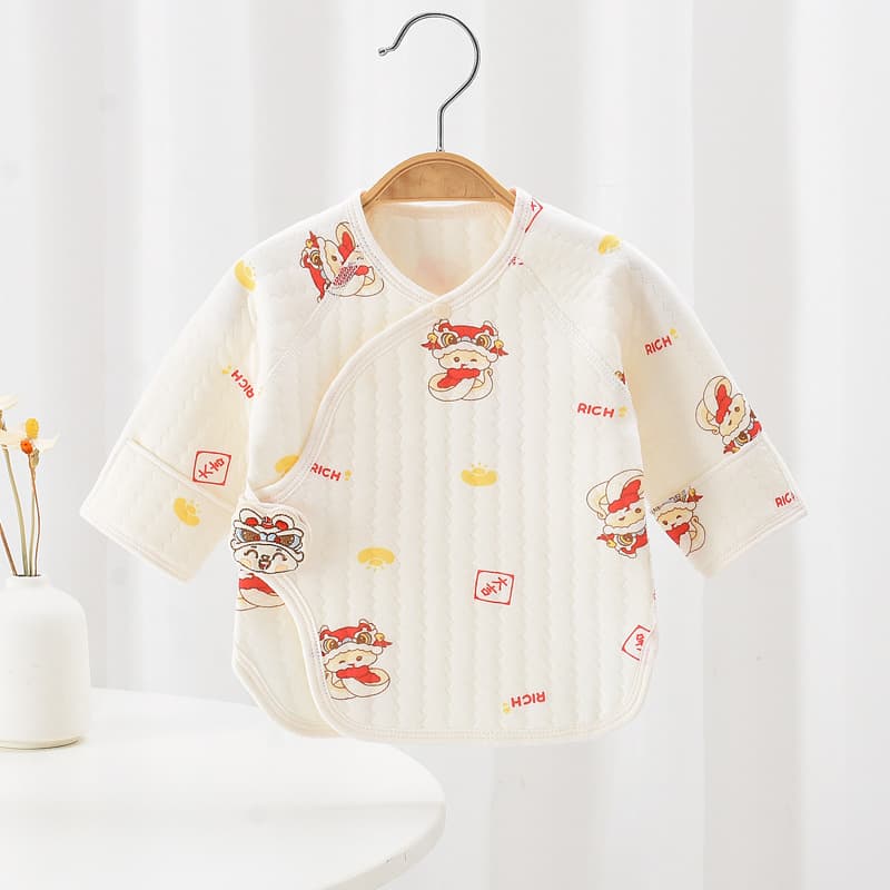 Newborn baby half-back blouse, autumn and winter style, three-layer warm, seamless single top, newborn air cotton maternity wear