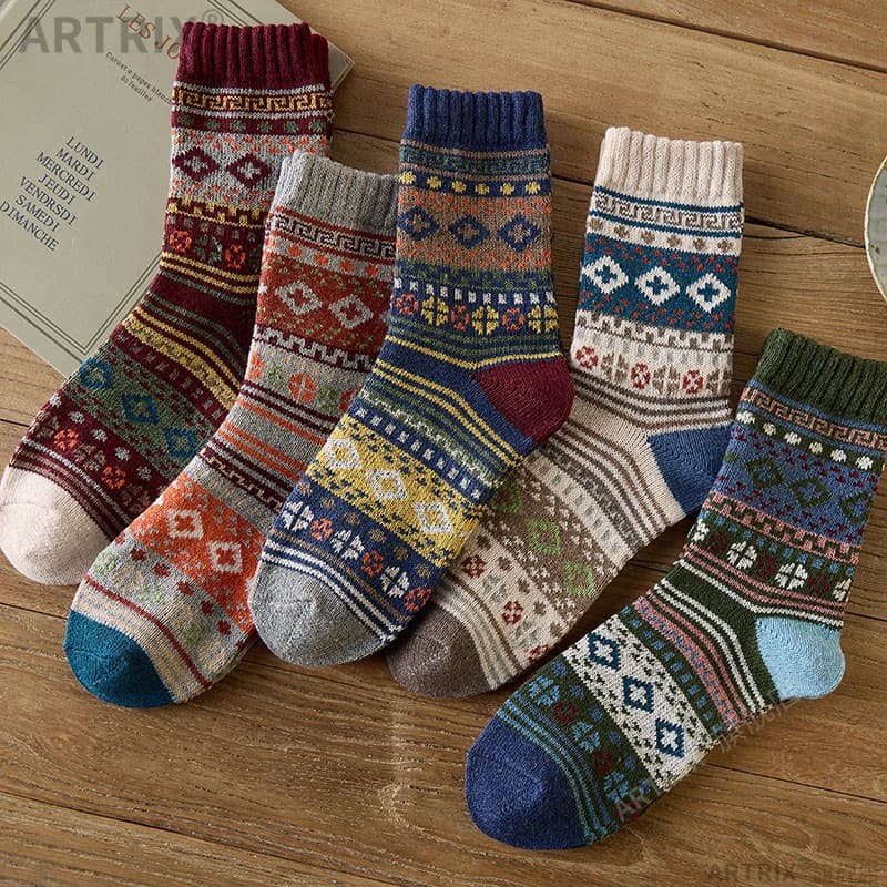 Men's Vintage Long Socks Autumn/Winter Thick Trendy Mid-Calf Socks for Men Renters Students Korean Style Winter Coarse Wool