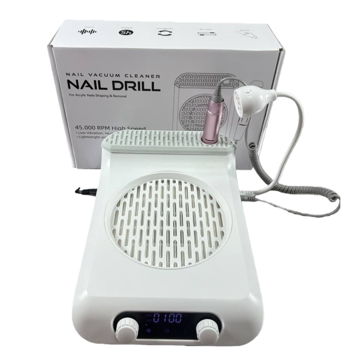 Nail Drill with Display, Adjustable Speed, Efficient Nail Removal, Built-in Vacuum Dust Collector