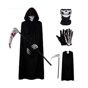 Halloween Party Costume Grim Reaper Black Cape Vampire Cosplay Witch Cloak Adult Makeup Props