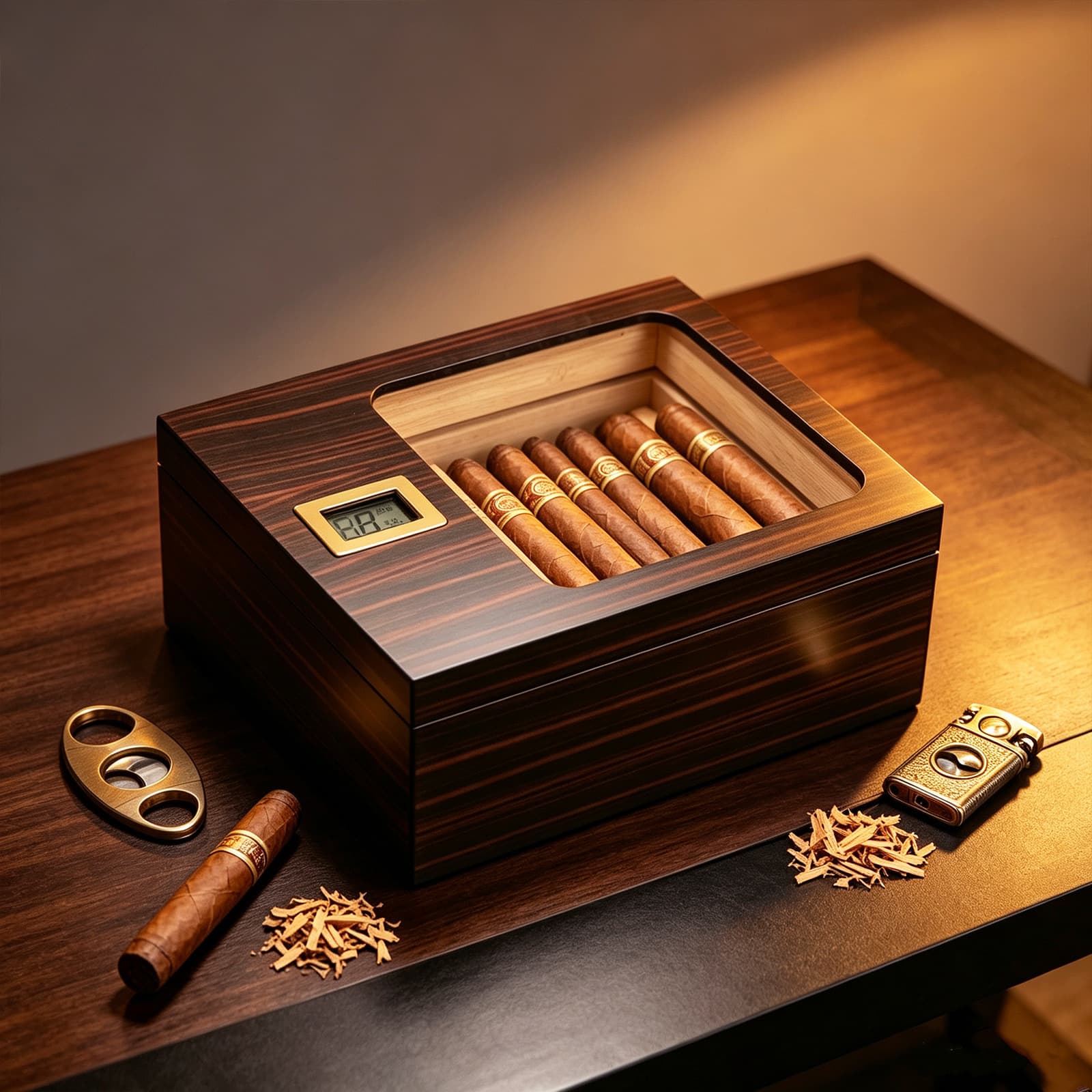 Cigar box half-open window ebony moisturizing and aging see-through window large-capacity cigar maintenance