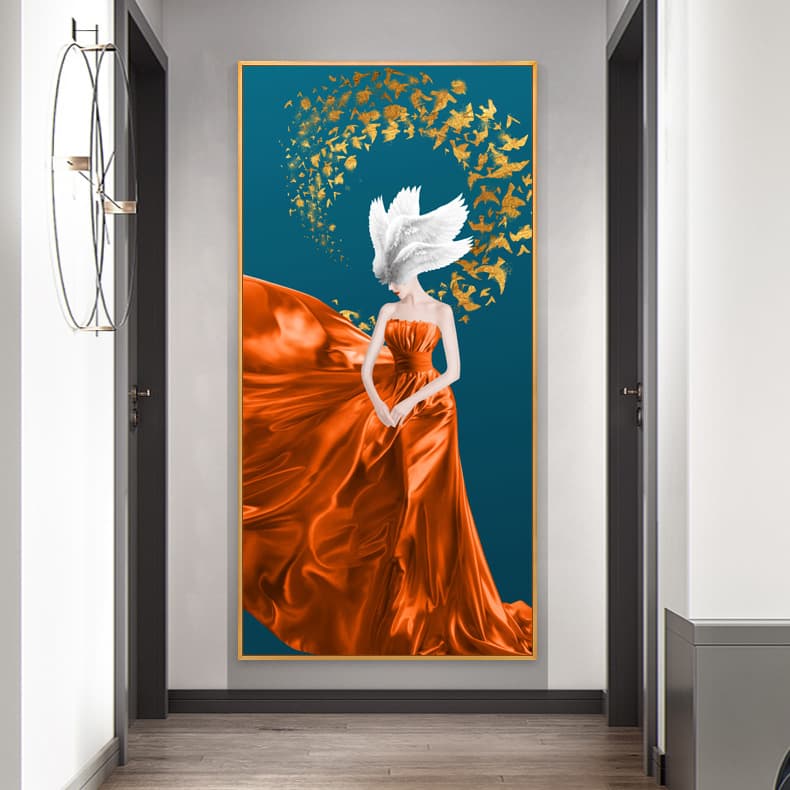 Modern minimalist bedroom bedside beauty salon background wall decoration painting entrance light luxury hanging painting character mural floor