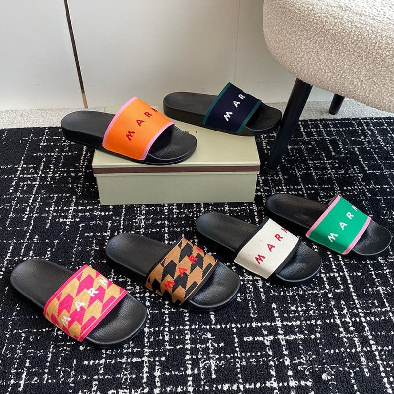 Africa Southeast Asia Singapore Flat Slippers 2025 Summer Trendy Brand M Letter Knitted Embroidery One-Word Flops Couples
