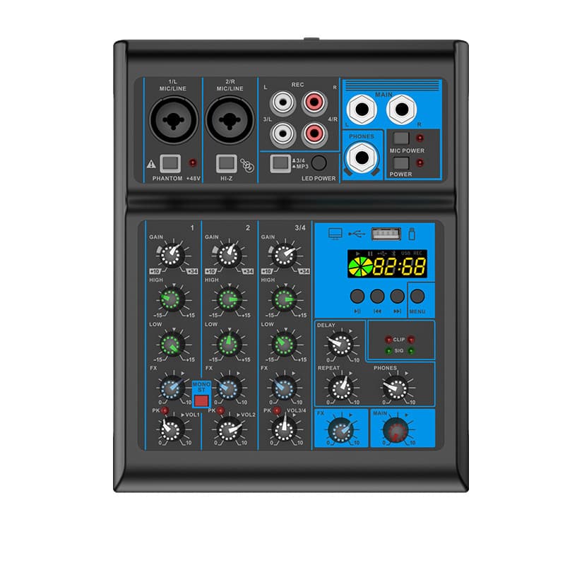 4-Channel Mixer Type-C Computer Recording Sound Card Mixer for Live Streaming, Home, Professional DJ with Bluetooth and RGB