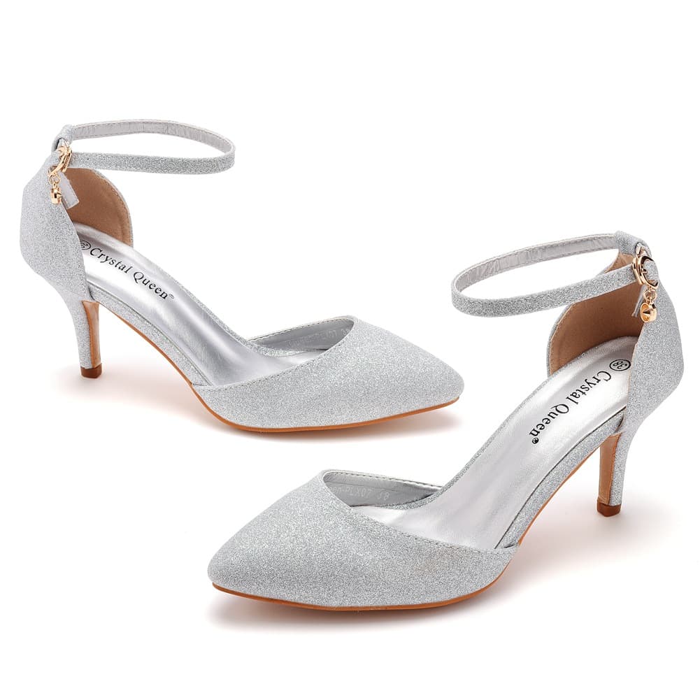7cm Export Plus Size Sandals Thin Heel Pointed Toe Sandals Gold Sequins Pointed Toe Sandals Women Stage Banquet Shoes