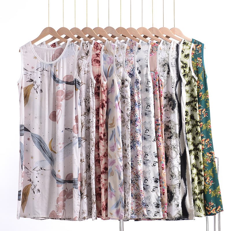 Summer Artificial Cotton Sleep Dress Women's Dress Silk Sleepwear Mid-aged And Elderly Sleeveless Pure Cotton plus Size Thin Sleep Dress