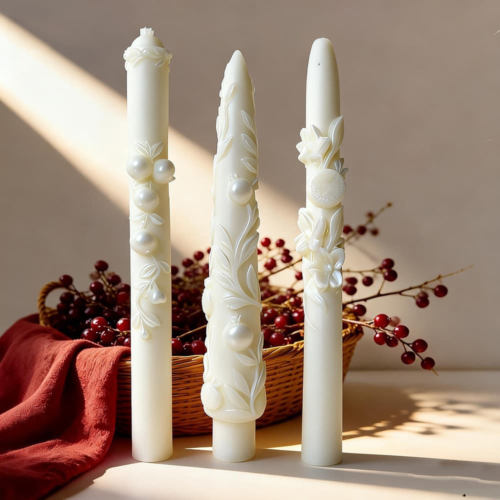 Cross-Border Hot Sale 3D Carved Long Stem Candle Silicone Mold Vintage Pomegranate Fruit Vine Decoration Soy Wax Mold