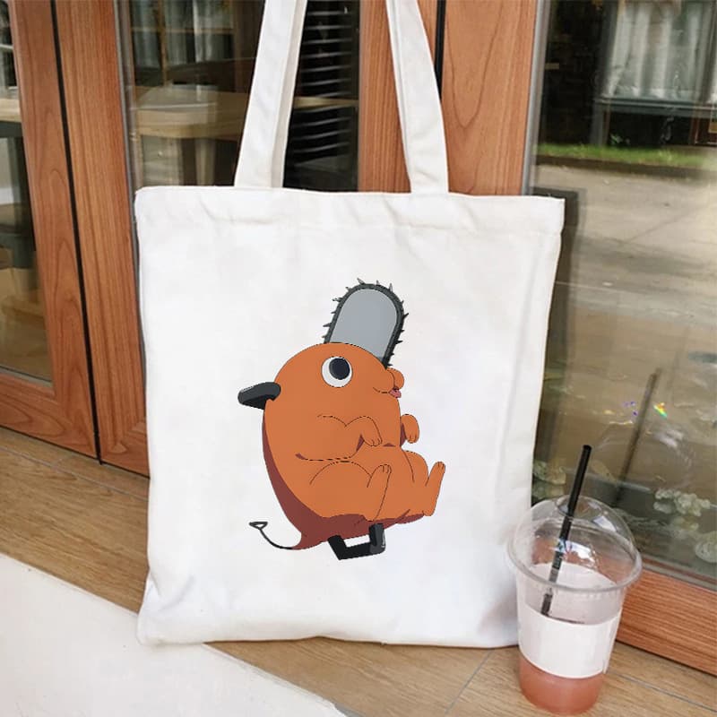 Spot Chainsaw Man Pochita Anime Cartoon Printed Canvas Bag Shoulder Ladies Portable Shopping Bag 1030-2