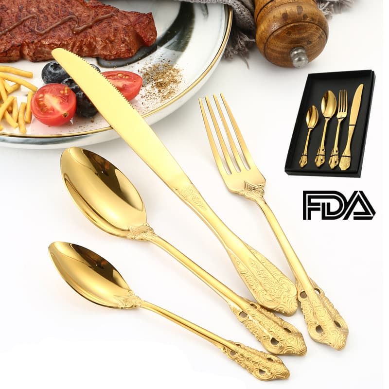 4-Piece Royal Stainless Steel Cutlery Set Vintage Style Spoon Steak Knife Fork Home Cross-Border Hot Sale