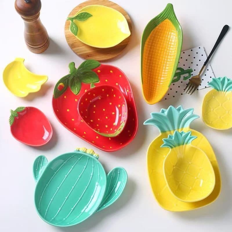 Underglaze Ceramic Fruit Pattern Dinnerware Creative Shaped Snack Dessert Bowl Nordic Style Handmade Bowl for Adults And Elderly