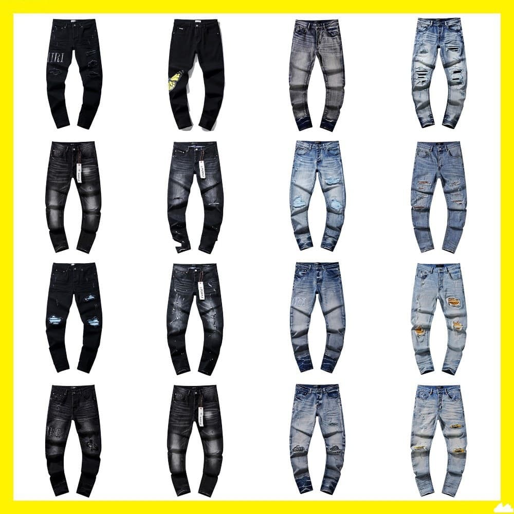 Cross-border wholesale purple American high street ripped patch trendy retro straight-leg Amiri jeans brand