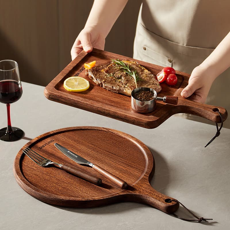 【Hedouc】African Teak Wood Cutting Board Tray, Bread Pizza Steak Wooden Serving Board, Home Kitchen Chopping Board