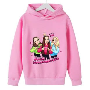 Girlfriend Hoodie Set with Cartoon Pattern, Three-Piece Pink Friendship Theme Hoodies Wholesale