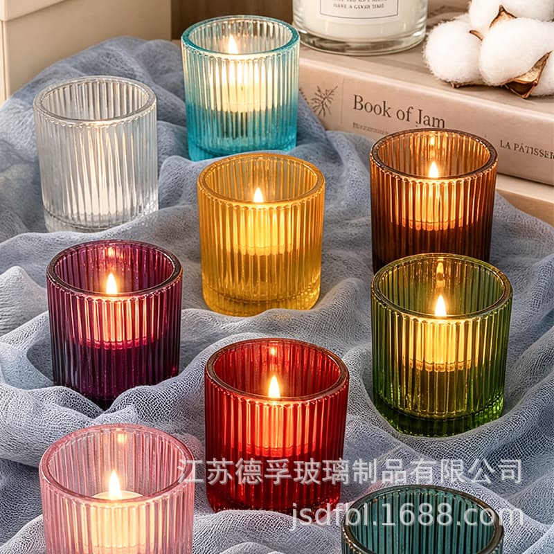 Wholesale Colored Vertical Ribbed Glass Candle Cup, Transparent Glass Aromatherapy Cup, Amazon Hot Selling Candle Fragrance Cup