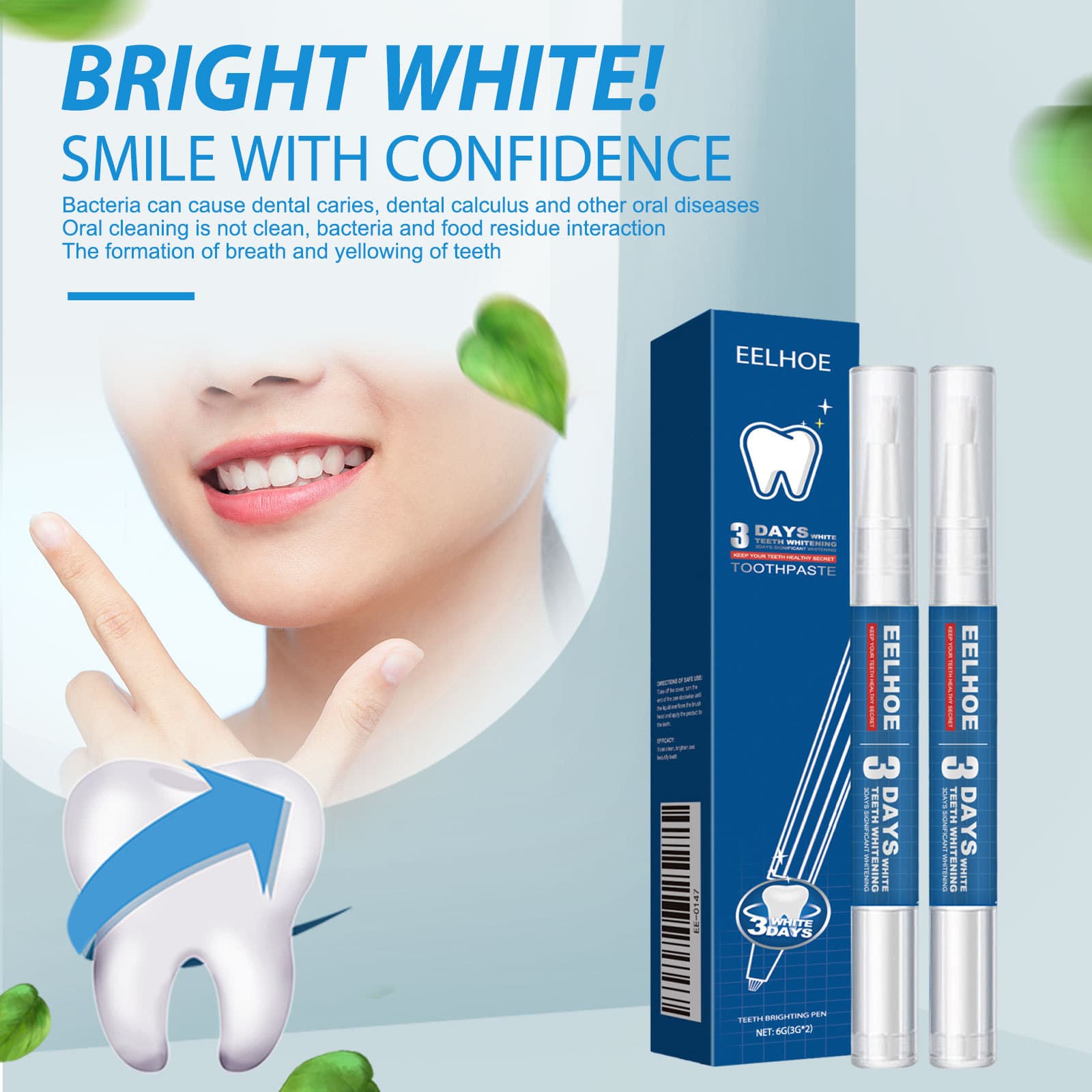 EELHOE Teeth Whitening Pen Gentle Clean Stains Natural Bright Fresh Care Whitening