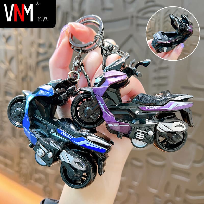 Creative alloy pull-back motorcycle keychain simulation pedal toy car model key chain pendant gift supply source