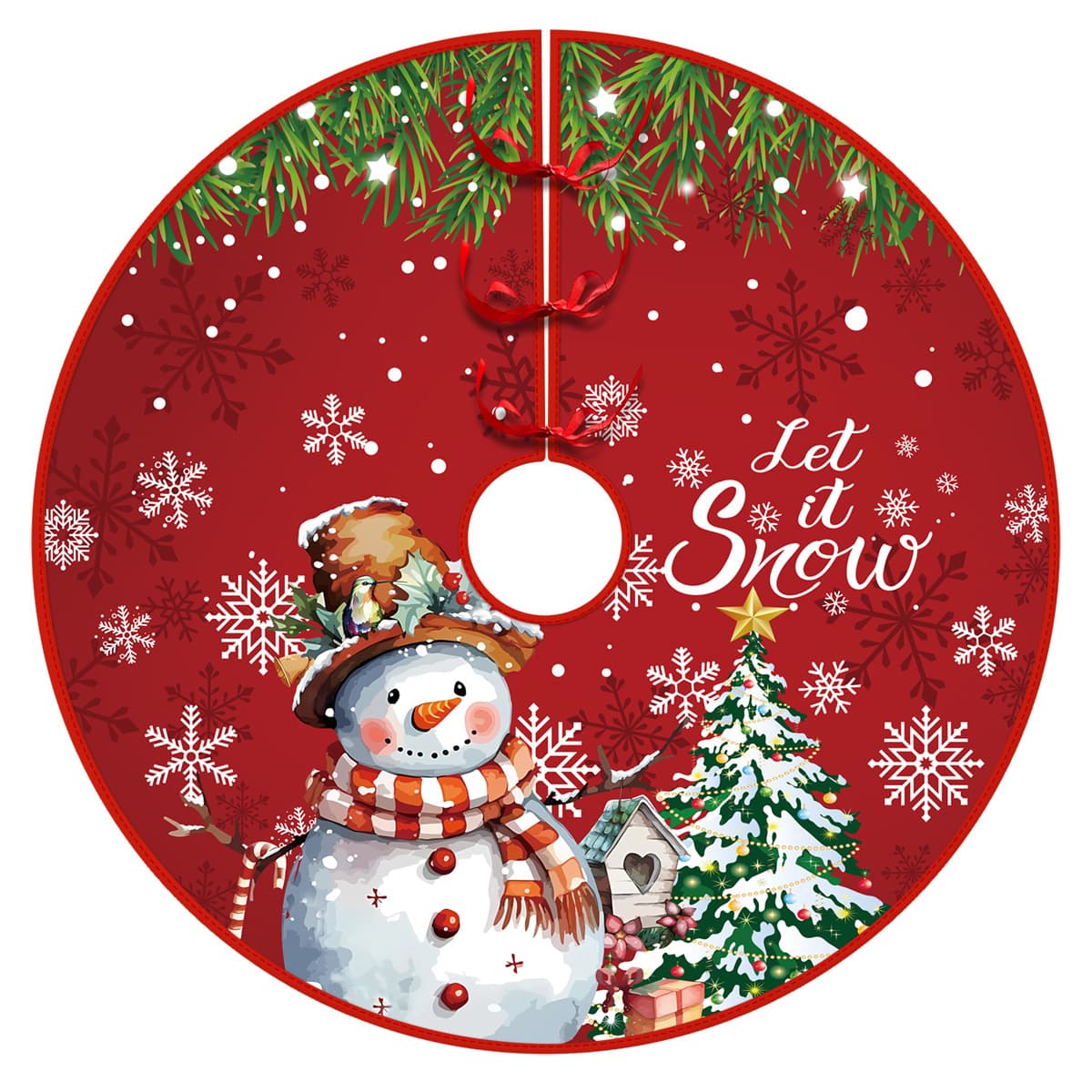 Christmas Tree Skirt Snowman Decorative Party Supplies Reindeer Santa Claus Theme Decoration Netting Snowflake Ornaments