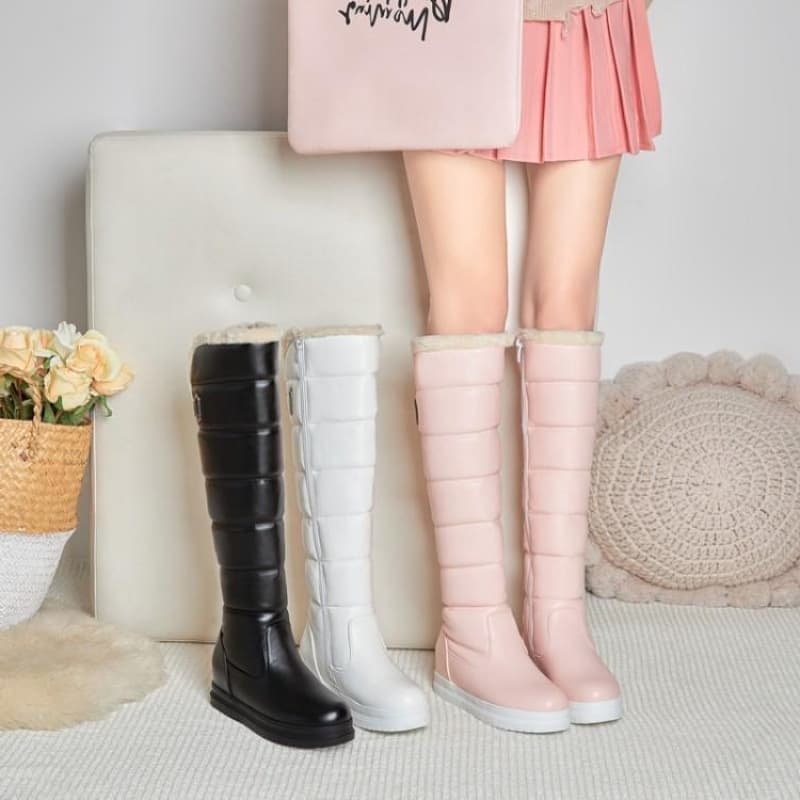 New Autumn/Winter Side Zipper Long Waterproof Cotton Shoes for Women, Warm Over-the-Knee Boots, Thickened Snow Boots, Plus Size Women's Boots