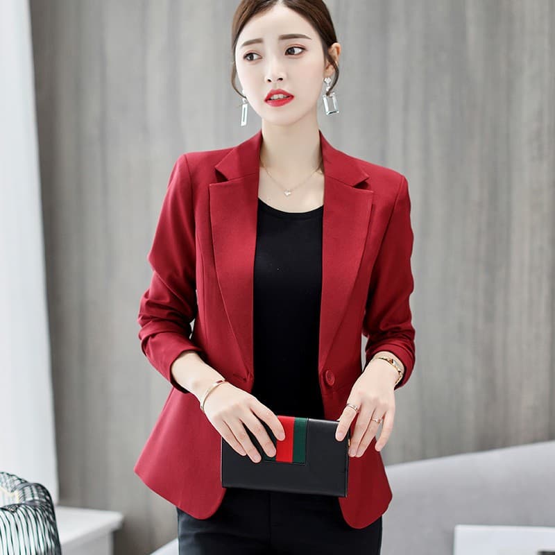 Slim Fit Short Casual Long Sleeve Women's Blazer Spring Fashion Outerwear Polyester Fiber Commute Style Pure Color Jacket
