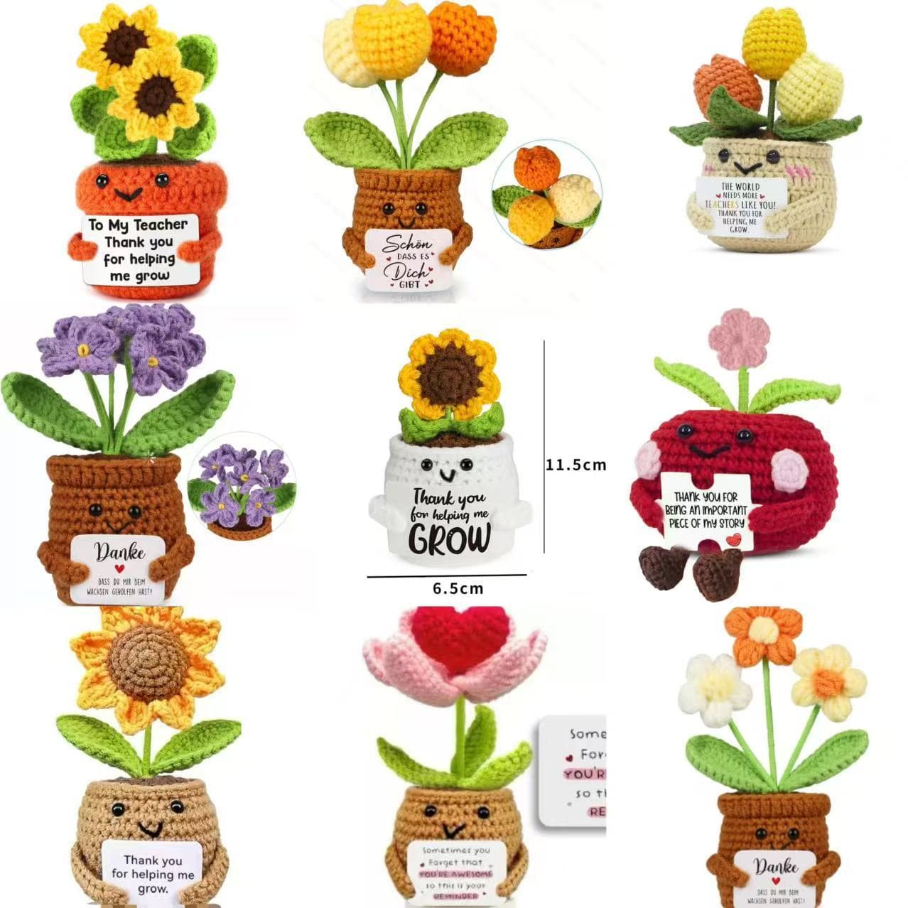 Cross-border Hand-knitted Wool Sunflower Potted Plant Funny Emoji Tulip Daisy Doll Car Hanging Ornament