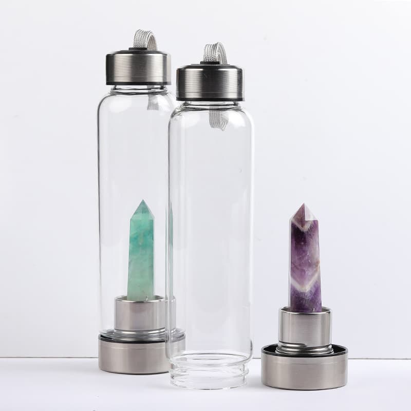 Cross-border hot selling natural crystal column magic wand energy column glass drinking water tea cup water bottle sports water bottle spot wholesale
