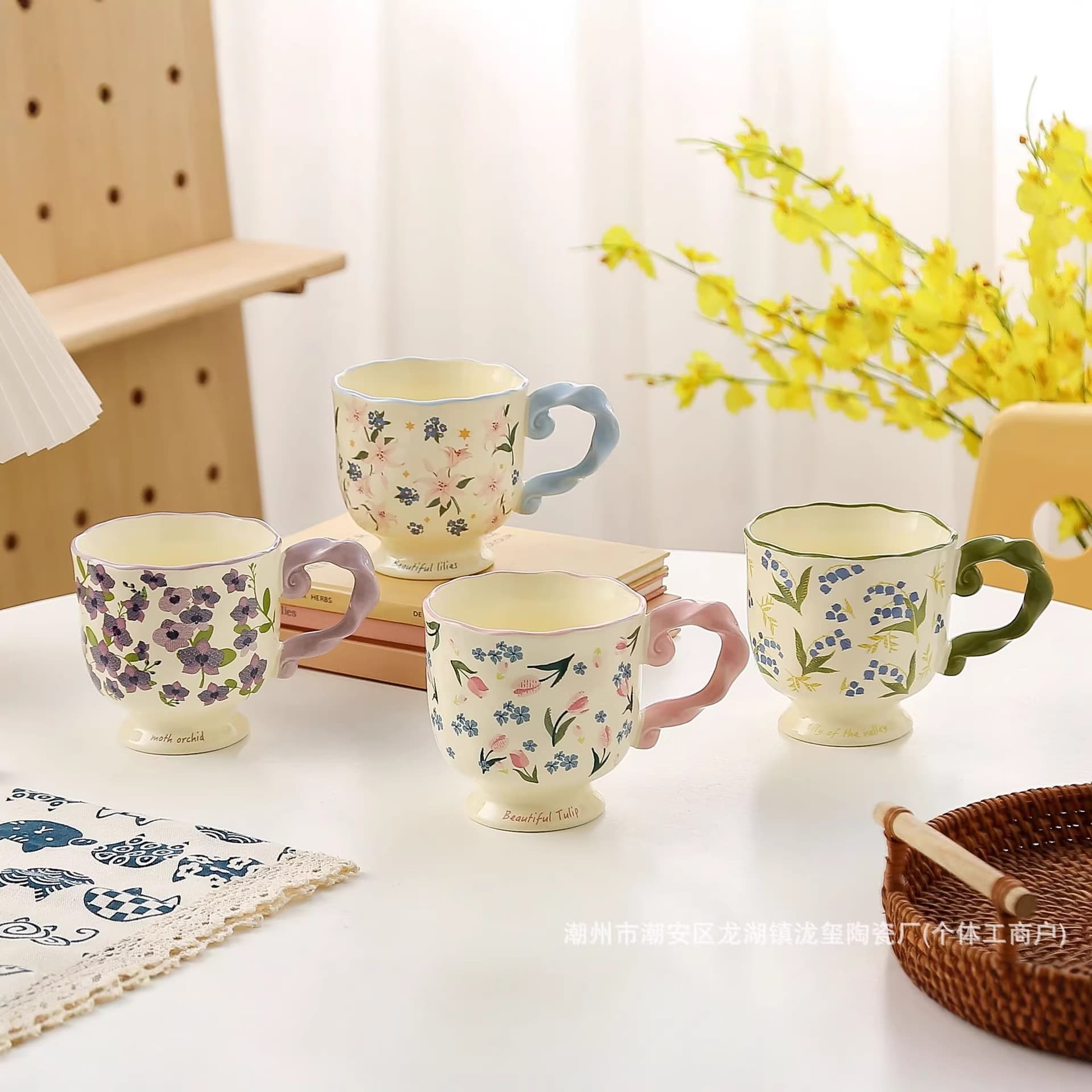French Vintage Mug Hand-Painted Floral Ceramic Cup Women's Office Water Cup High Aesthetic Birthday Gift Party Favor
