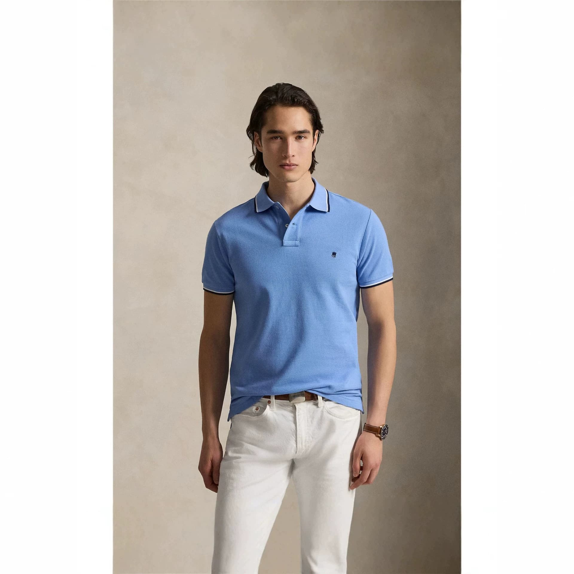 RL Raff pony logo lapel pure cotton pique T-shirt classic embroidered POLO shirt men's color business short-sleeved top