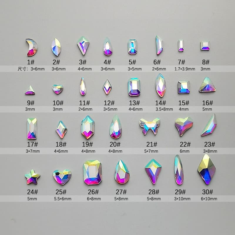 Nail Diamond Jewelry Rhinestone Colored Diamond Nail Art AB Color Flat Glass Shaped Diamond Magic Colorful Nail Drill Wholesale