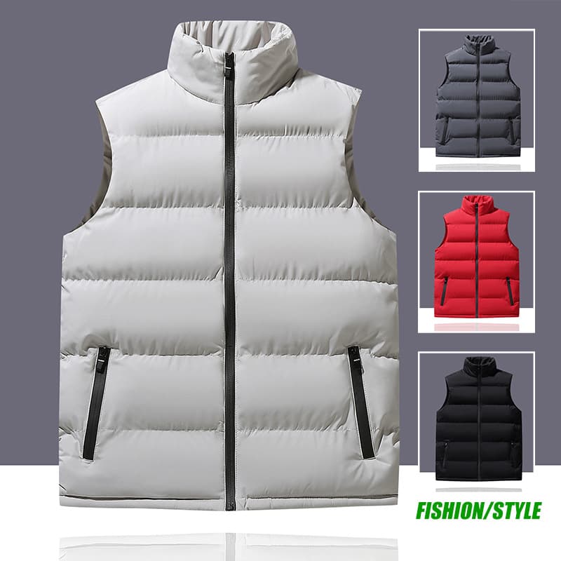 2025 Autumn/Winter New Men's Vest, Puffer Jacket, Warm Vest, Sleeveless Cotton Vest, Cross-border Style, Plus Size Men's