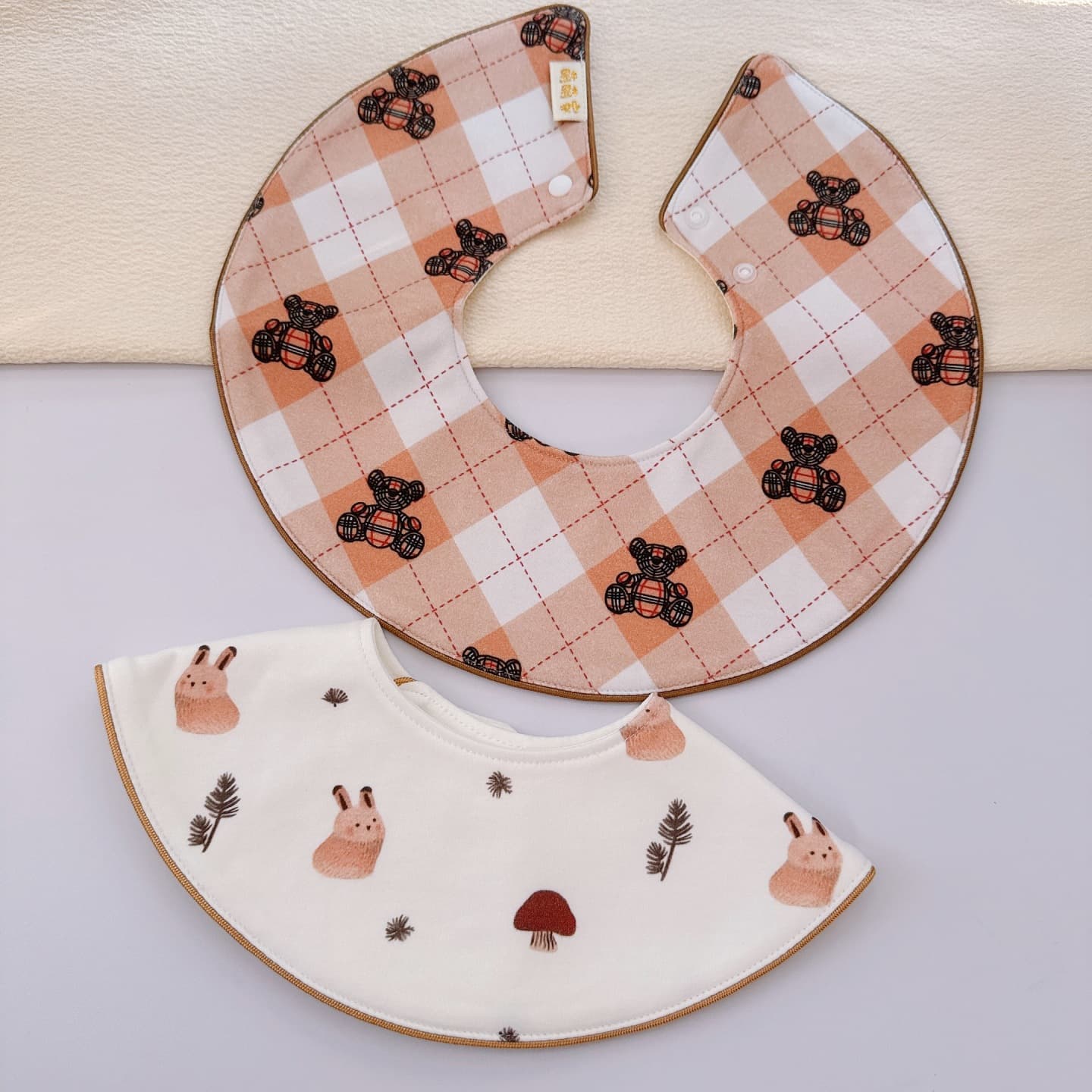 k*y Korean Style Bib Piping Drool Bib 360-Degree Waterproof Cotton Double-Sided Baby Bib Toddler Drool Bib