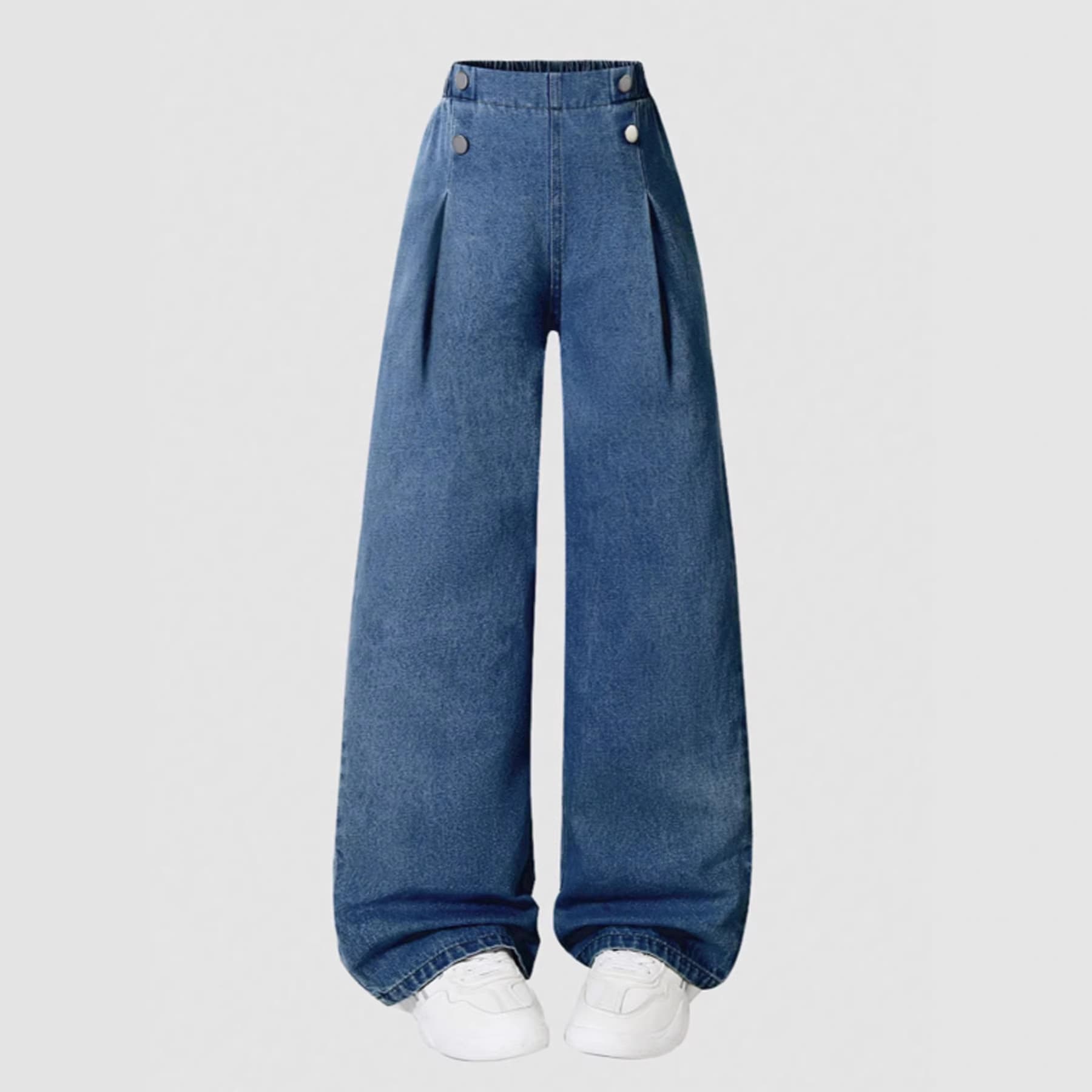 Factory - Girls' American High Street Style Denim Wide Leg Pants, High Waist with Button Decoration, Essential for Everyday Street Style