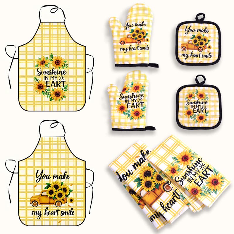 Cross-border e-commerce microwave oven gloves insulation pad apron towel set Valentine's Day anti-scald gloves factory direct delivery