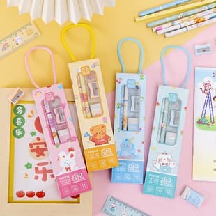 Creative Cartoon 5-in-1 Stationery Set Cute Student Pencil Gift Box Children Learning Supplies Reward Small Gift