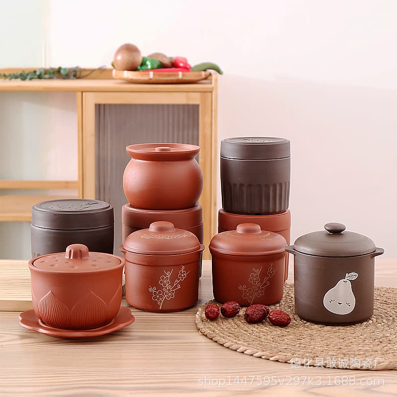 Purple clay baked pear stew pot, ceramic stew pot, stew jar, hotel catering specialty stew pot, porcelain stew pot, ginseng stew pot, multiple styles, factory direct sales