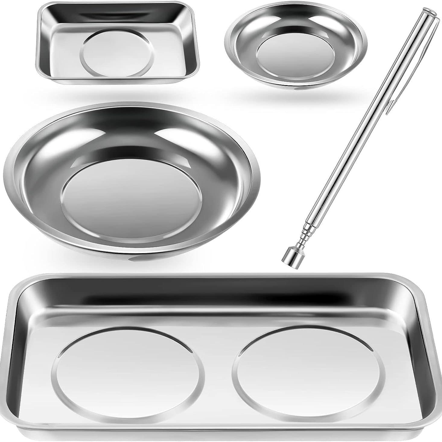 Magnetic Bowls Set, Stainless Steel Magnetic Storage Bowls with Five Accessory Trays in 3", 4", and 6" Sizes