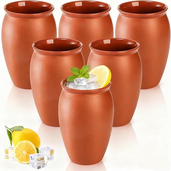 6-Pack Clay Drinking Glasses, 12 Ounce Mexican Cantaritos Shot Earthen Cocktail Glasses Pa