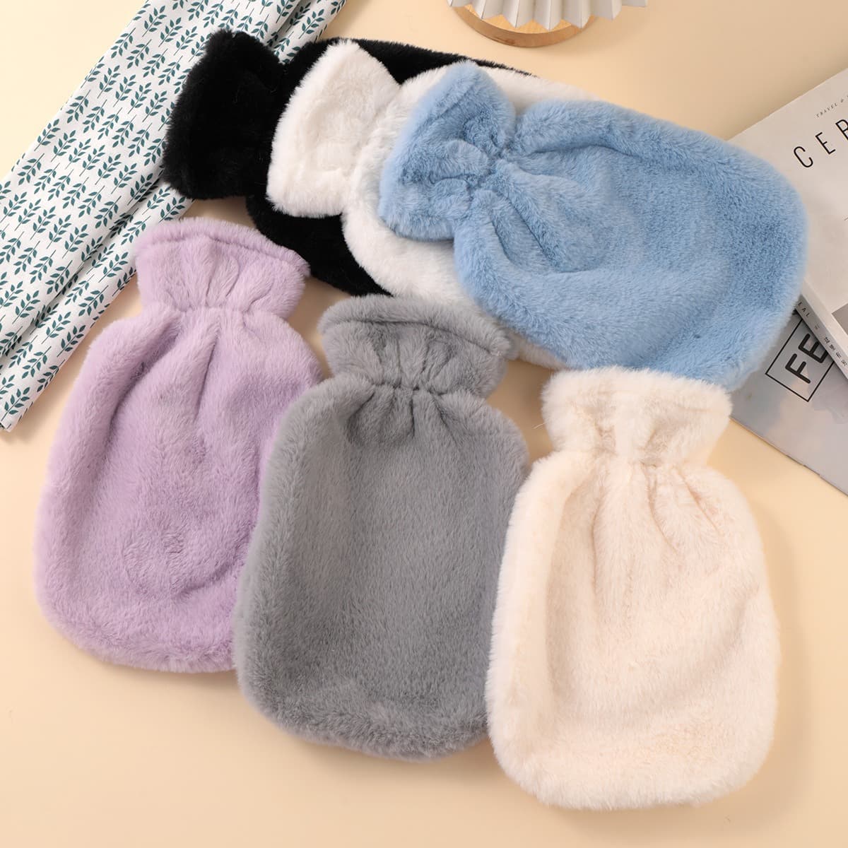 Faux Rabbit Fur Hot Water Bottles Home Use Long-Lasting Large Capacity PVC Hand Warmers