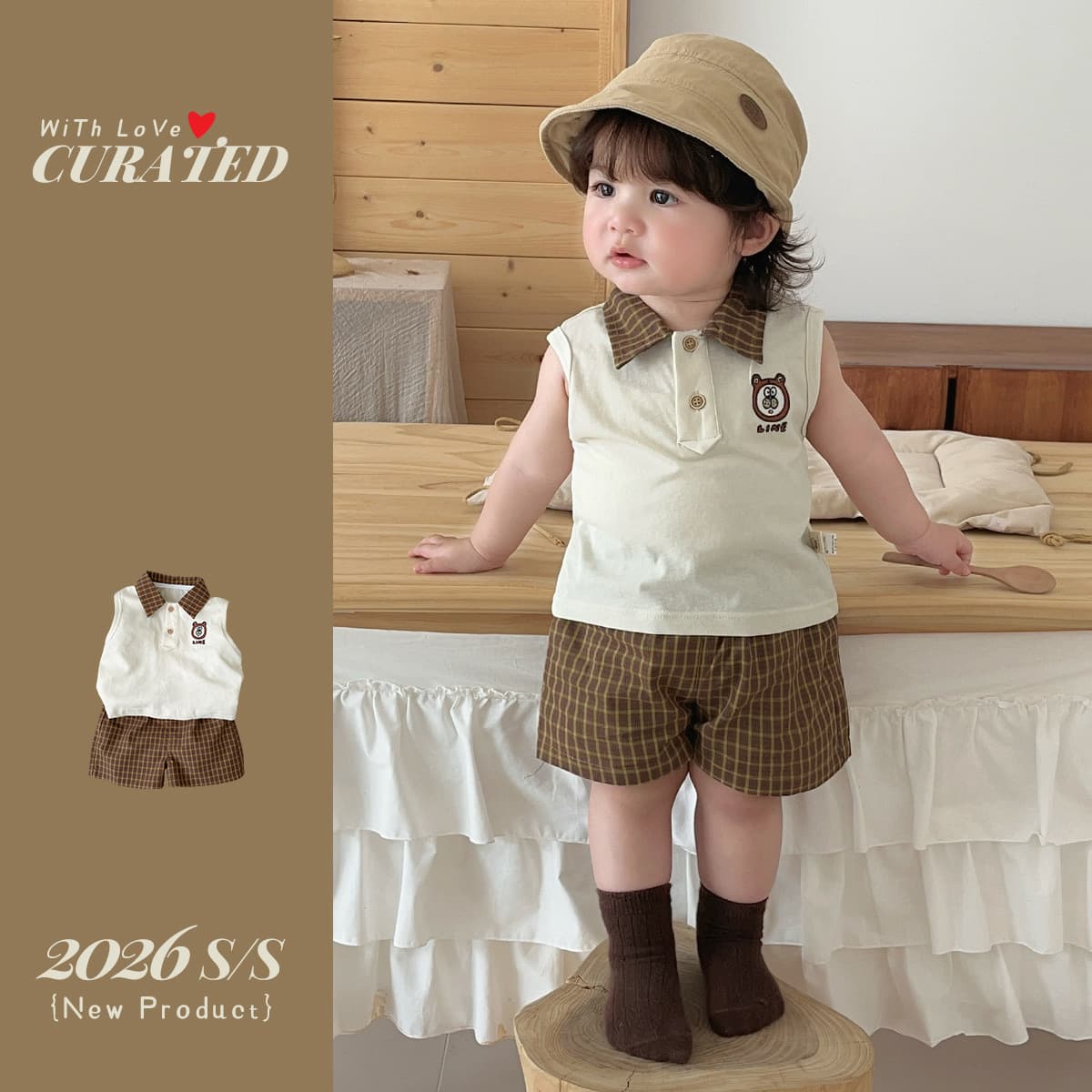 Baby boy children's clothing super stylish bear T-shirt plaid shorts two-piece summer clothes 1 boys summer Korean style summer clothes