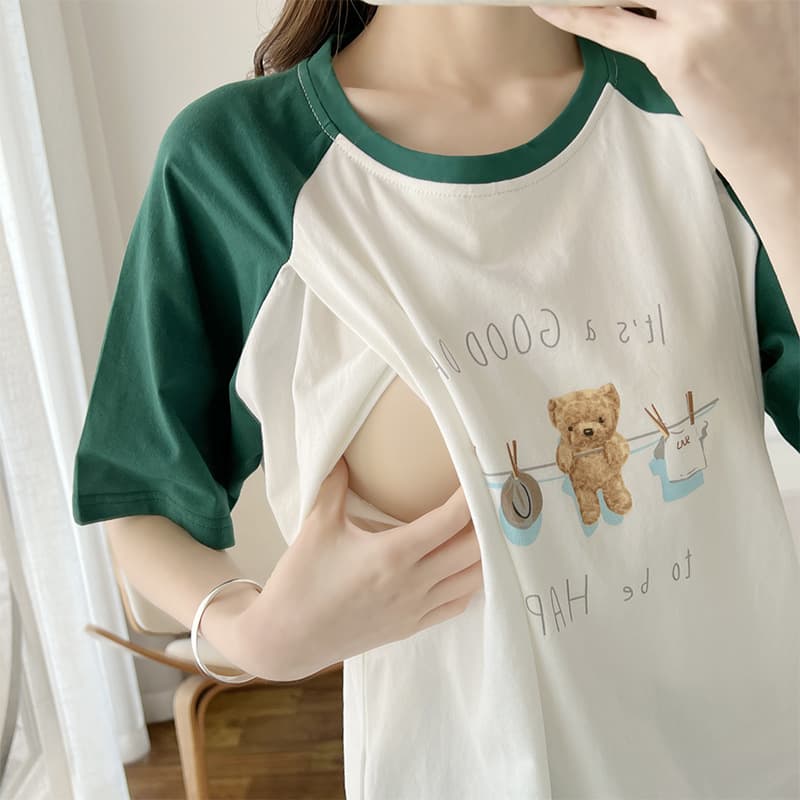 Maternity T-Shirt Nursing Top Summer Outwear Loose Plus Size Cotton Breastfeeding Undershirt
