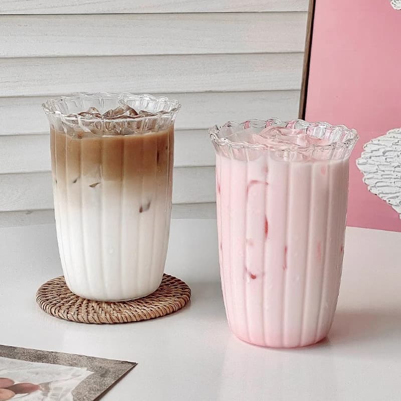 High Borosilicate Vertical Striped Glass Coffee Cup Ins Style Large Capacity Water Cup Transparent Iced Americano Latte Milk Cup