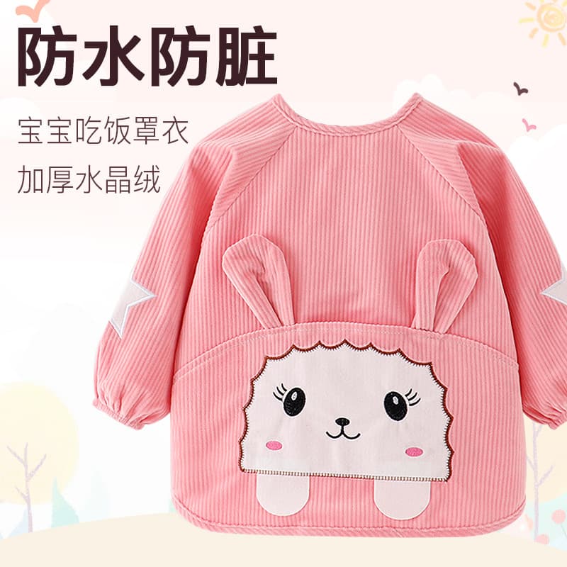 Cartoon Pattern Baby Coverall with Waterproof and Stain-Resistant Reverse Wear, Crystal Fleece Striped Apron for Cool Seasons
