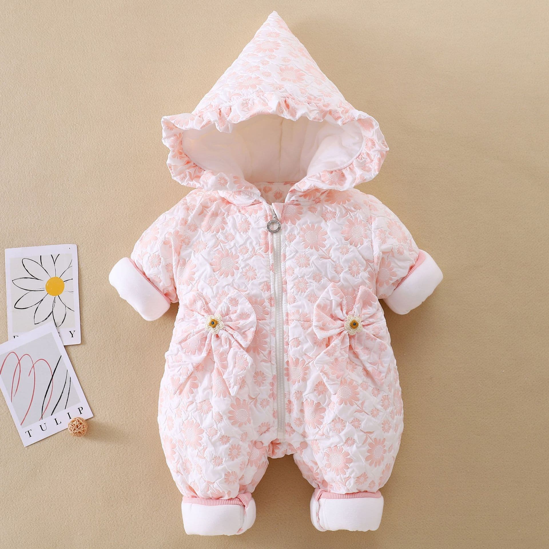 Baby Girl Winter Clothes Newborn Infant Romper Thickened Outdoor Cotton Coat Autumn Winter Onesie