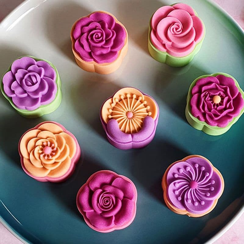 Plum and Rose Flower Mooncake Mold Hand-Press Mung Bean Cake Patterned Steamed Bun Chinese Pastry Baby Food Tool Set