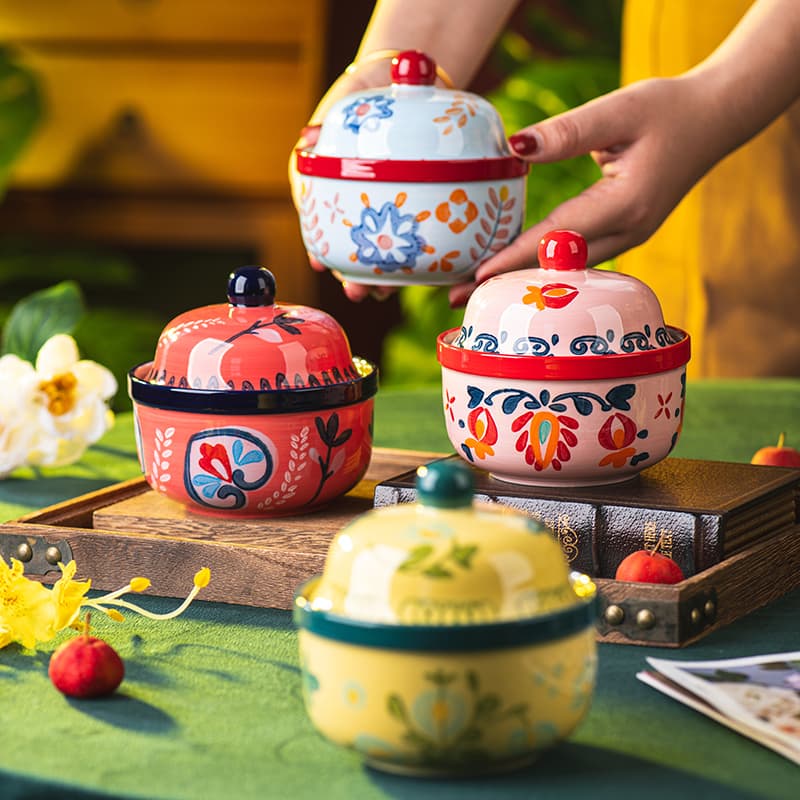 Pastoral stew pot, household ceramic crock pot soup cup, water-proof stew pot, retro stew pot, steam cup, bird's nest bowl, steamed egg bowl for one person