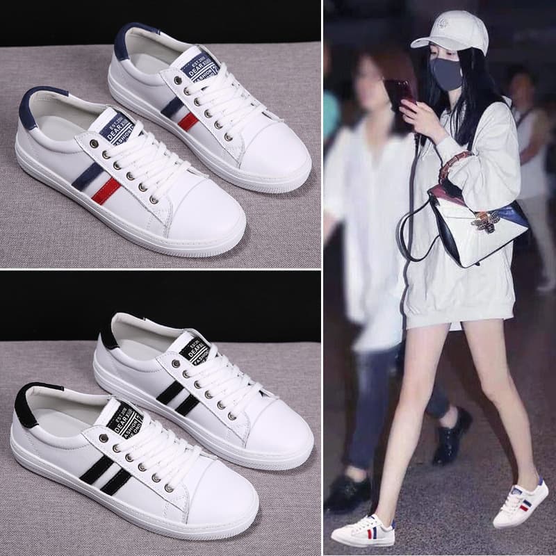 College Style Women's Board Shoes, Youth Student Sneakers, Soft Sole Casual Athletic Shoes, Four-Season Striped White Shoes for Women
